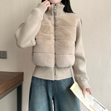 批发温柔风立领拉链短款<b class='q'>针织</b>开衫女宽松百搭设计感小众秋冬毛衣外套潮
