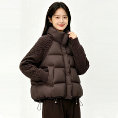 批发实拍羽绒棉服女拼接针织袖短款小个子棉衣秋冬季韩版新款棉袄外套
