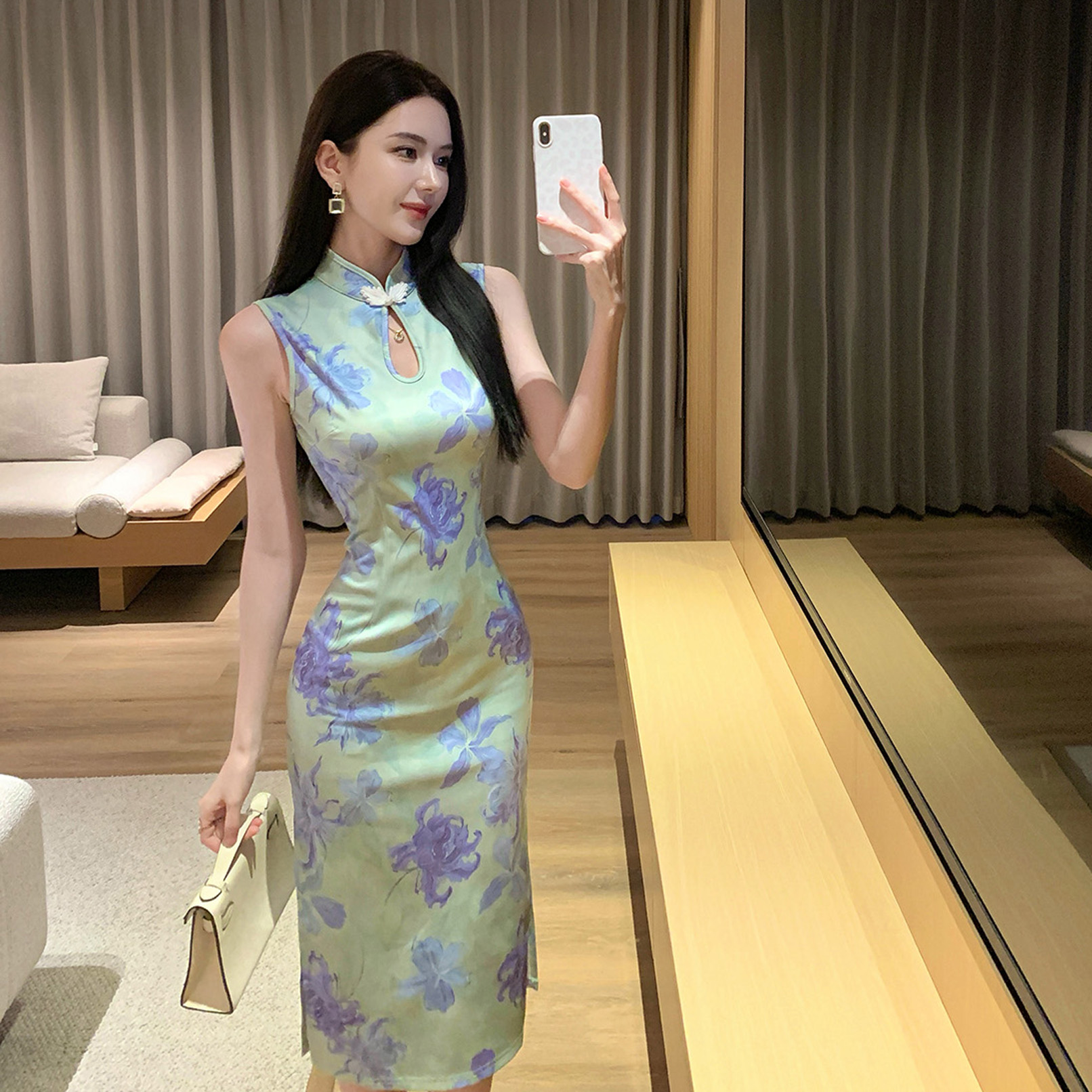 BY26443# 年轻款新中式复古印花改良气质无袖修身旗袍连衣裙 服裝批發女裝批發服飾貨源