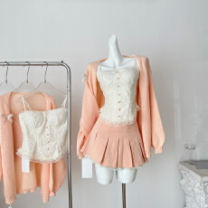 批发瑞茜·威瑟斯 软糖星球 秋季纯欲风显瘦吊带半裙毛衣外套