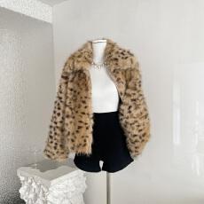 批发田曦薇同款明星<b class='q'>冬</b>日小奶豹环保皮草仿狐狸毛时髦复古毛毛豹纹外套