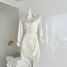 批发Sun雅乔钻光银河秋季新款时尚缎面烫钻长袖衬衫连衣裙<b class='q'>短裙</b>