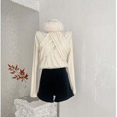 批发bewithRosey【冬日雪姬】双色<b class='q'>狐狸毛</b>领百搭微透百搭上衣打底衫