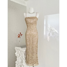 批发MummyCat下蛋喵瑰丽茗芳新品金丝立体<b class='q'>绣花</b>吊带抹胸礼服<b class='q'>连衣裙</b>