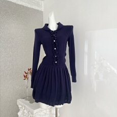 批发伞伞25/fw 优等生公式 藏青色miu系彼得潘领领蝴蝶结针织套组