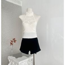 批发kubiliv【北岛妲己】重工半透蕾丝拼接挂脖露背上衣纯欲背心吊带