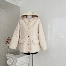 批发Zzhen珍珍温柔气质软糯中长款皮毛一体连帽羊羔毛外套环保皮草