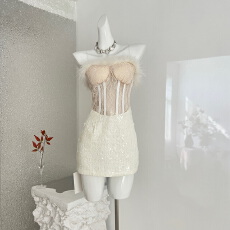 批发牛了牛了 法式<b class='q'>连衣裙</b>女2025冬季新款<b class='q'>蕾丝</b>拼接抹胸包臀裙生日裙子