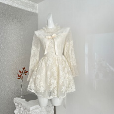 批发越韩小鱼 甜心啵啵 加绒法式甜美<b class='q'>公主</b>裙收腰重工蕾丝拼接<b class='q'>连衣裙</b>女