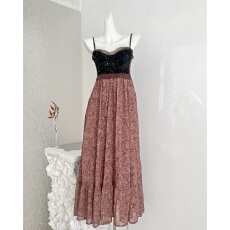 批发小君君布兰妮 年度战裙/丝绒亮片拼接暗纹多层拼接4米下摆连衣裙