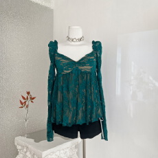 批发OKMASHOP 蕾丝衫女2025<b class='q'>秋季</b>高级感气质方领修身纯欲性感蕾丝上衣