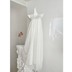 批发从一时刻【冰涧】高级感网纱钉珠白色无袖连衣裙or气质套装双版本