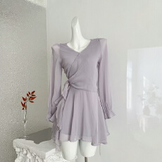 批发浪漫迷迭 温柔浪漫收腰显瘦长袖飘带设计感气质连衣裙女