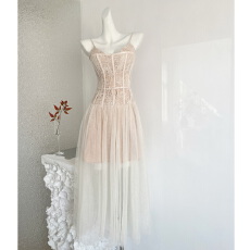 批发F boutique绝美自线 重工蕾丝鱼骨网纱生日连衣长裙