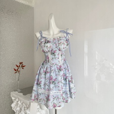 批发迟伞伞26/ss 花园巡游 houseof*碎花吊带连衣裙两色入设计感短裙