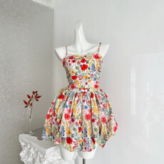 批发Catyears猫年挚爱花神手工缝折痕双层蕾丝花边花苞裙连衣裙女