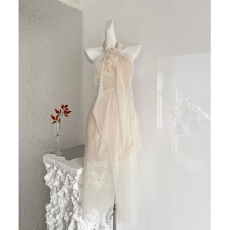 批发JMSHOP 隐世佳人 手工立体捏褶花朵网纱挂脖<b class='q'>连衣裙</b>绝美漂亮小裙子