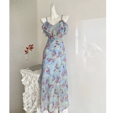 批发Xxiiuu 海洋之星 春夏新款2026气质吊带碎花连衣裙女a字<b class='q'>长裙</b>子