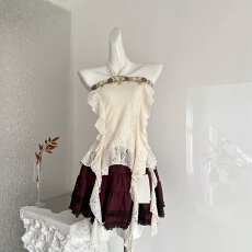 批发纯欲辣妹套装女夏季波西米亚风绝美蕾丝挂脖上衣蛋糕短<b class='q'>裙</b>子两件套