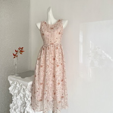 批发COOLLINE林子熙 花房少女 立体花朵无袖连衣裙女减龄春夏垂感<b class='q'>长裙</b>