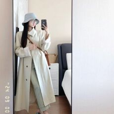 批发白色高级感立领单排扣风衣外套女秋季英伦风穿搭中长款小个子大衣