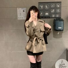 批发驼色风衣外套女2025年春季新款高级感西装领双排扣系带收腰上衣潮