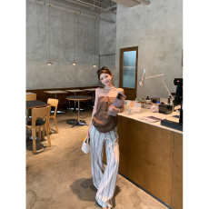 批发<b class='q'>时尚</b>穿搭套装印花抹胸背心外穿上衣女2026年夏季条纹休闲裤两件套