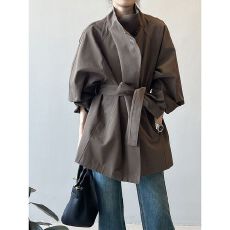 批发法式复古气质中长款风衣外套女2025<b class='q'>春</b>秋新款宽松收腰休闲立领大衣
