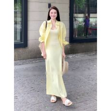 批发夏季2026年女装Polo领长袖衬衫<b class='q'>外套</b>上衣吊带<b class='q'>连衣裙</b>鱼尾长裙两件套