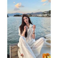 批发休闲套装女2026夏季巨好看宽松慵懒风防晒<b class='q'>衬衫</b><b class='q'>外套</b>上衣阔腿长裤子