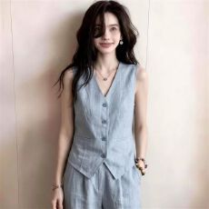 批发夏季<b class='q'>新款</b>马甲时尚套<b class='q'>装</b>女气质V领老钱风无袖上衣通勤职业阔腿<b class='q'>裤</b><b class='q'>潮</b>