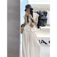 批发韩版时尚休闲两件套女夏季<b class='q'>新款</b>气质无袖马甲上衣西<b class='q'>装</b>阔腿<b class='q'>裤</b><b class='q'>套装</b>潮
