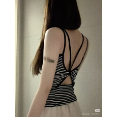 纯棉+乳胶垫高质量 美式辣妹风条纹吊带背心女夏季性感修身显瘦潮