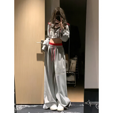 批发炸街连帽短款卫衣套装女秋季新款辣妹撞色拼接休闲阔腿裤两件套潮