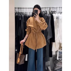 批发美拉德高级咖仿麂皮绒夹棉<b class='q'>风衣</b>外套女秋冬新款韩版中<b class='q'>长款</b>收腰大衣