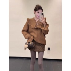 批发韩系温柔风系带蝴蝶结<b class='q'>荷叶边</b><b class='q'>毛衣</b>女冬季新款设计感洋气软糯针织衫