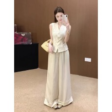 批发老钱风<b class='q'>蕾丝</b>马甲阔腿裤套装春夏2026新款高级感通勤显瘦<b class='q'>两件套</b>女装