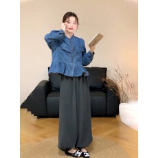 批发韩版通勤风气质压褶简约牛仔外套女秋季复古立领<b class='q'>百搭</b>短款纽扣夹克