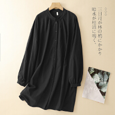 批发2025黑色日系文艺长袖衬衫女春季设计感宽松<b class='q'>显瘦</b>衬衣上衣