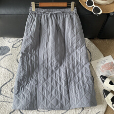 批发夹棉加厚<b class='q'>半身裙</b>女2025秋冬菱格大摆裙宽松中长a字伞裙