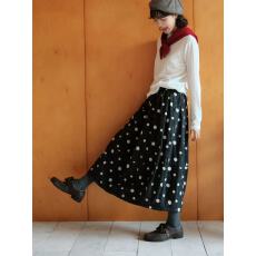 批发2025波点花苞半裙女秋冬<b class='q'>新款</b>黑色夹棉加厚棉麻A字裙