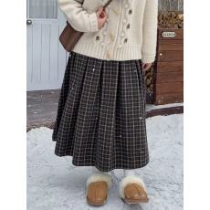 批发日系复古格纹百褶<b class='q'>半身裙</b>秋冬小个子高腰显瘦学院风a字裙