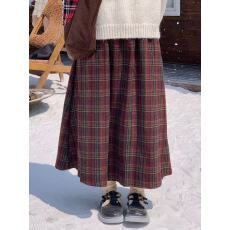 批发秋冬复古红格呢子<b class='q'>半身裙</b>小个子圣诞新年高腰显瘦a字裙女