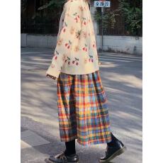 批发日系秋冬小个子彩色格纹毛呢半身裙百褶裙中长款复古