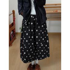 批发冬季森女文艺松紧腰波点宽松大摆中<b class='q'>长裙</b>百搭保暖夹棉半身裙