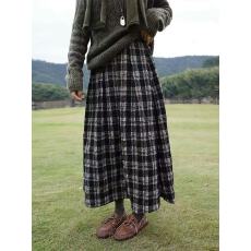 批发2025秋冬新款羊毛棉色织格复古文艺A字半裙