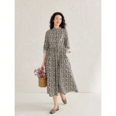 批发2026碎花长袖<b class='q'>连衣裙</b>女高级感印花文艺a字裙春夏纯棉宽松收腰长裙