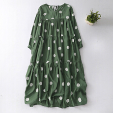 批发长袖连衣裙女2026春<b class='q'>夏季</b>文艺浪漫绿色印花裙轻薄大摆裙