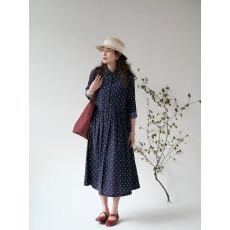 批发2026春秋纯棉<b class='q'>波点</b><b class='q'>连衣裙</b>女复古中长衬衫裙子