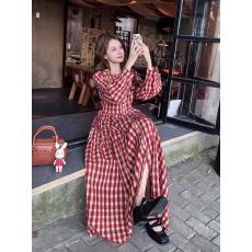 批发法式复古<b class='q'>格子</b><b class='q'>连衣裙</b>女2026春秋季新款设计感超好看显瘦气质长裙